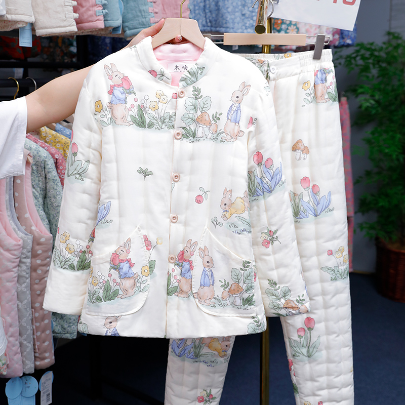 甜美手工棉花棉袄女套装 秋冬防寒保暖加厚棉服内外穿棉衣两件套