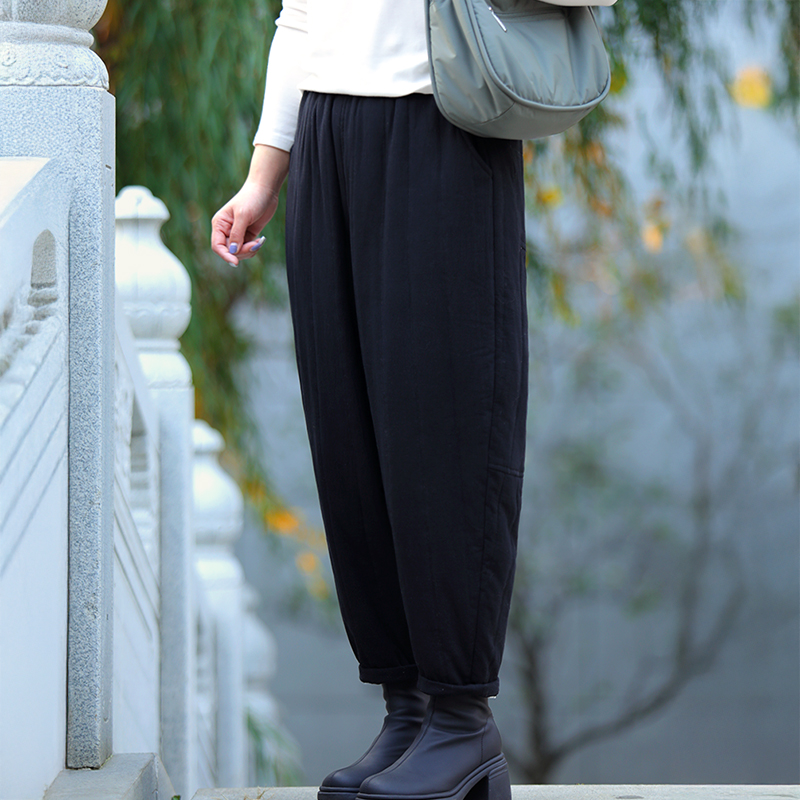 女式文艺复古夹棉萝卜裤 2025宽松显瘦保暖加厚秋冬棉裤