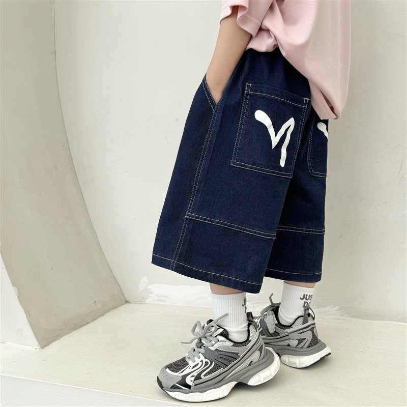 【不掉色牛仔】植物染男童经典蓝牛仔短裤中大童宽松牛仔|24bj05