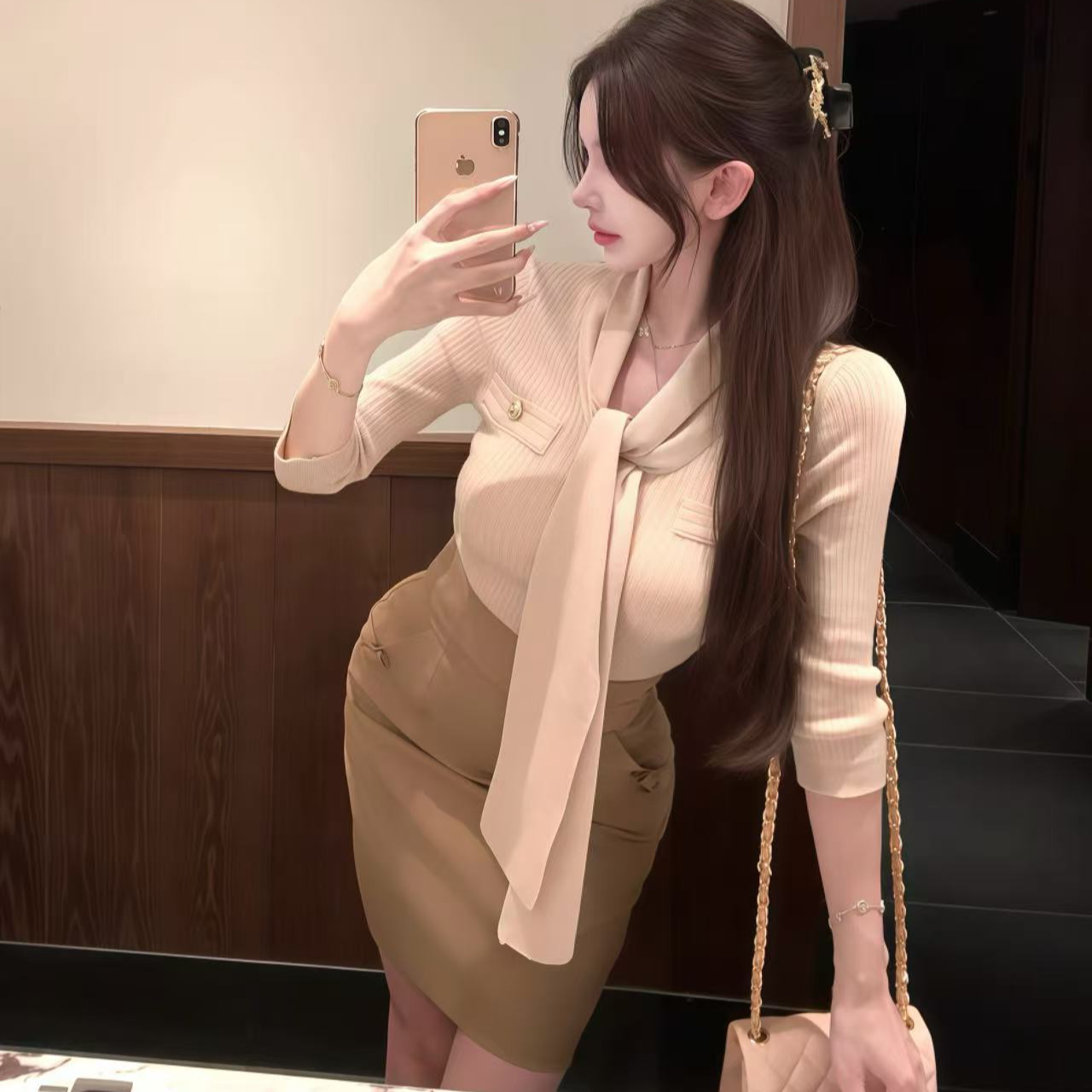 小香风气质长袖洋气修身时尚法式小众长袖显瘦百搭时尚