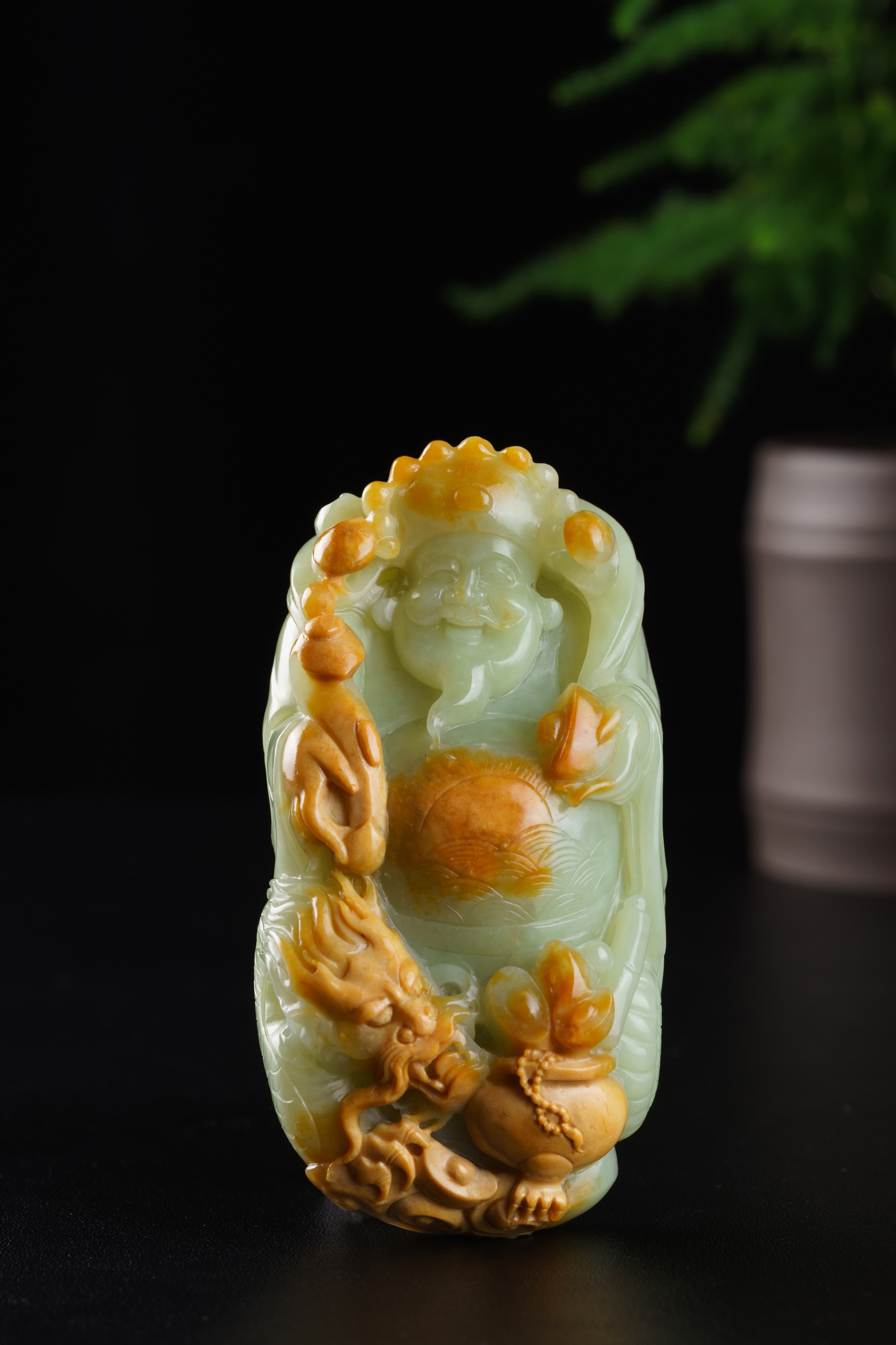 河磨玉籽料，财神手把件