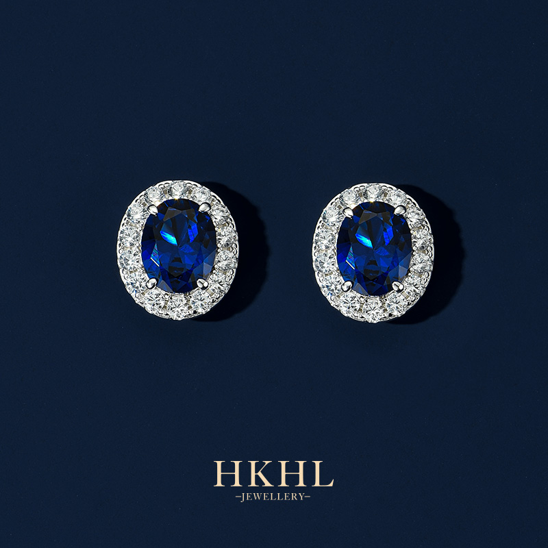925银合成锆石耳饰 HKHL纯银满钻耳钉女士百搭气质高级