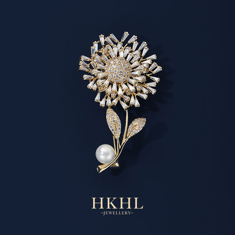 合金锆石胸针 HKHL 蒲公英太阳花胸针女 高档气质小众设计时