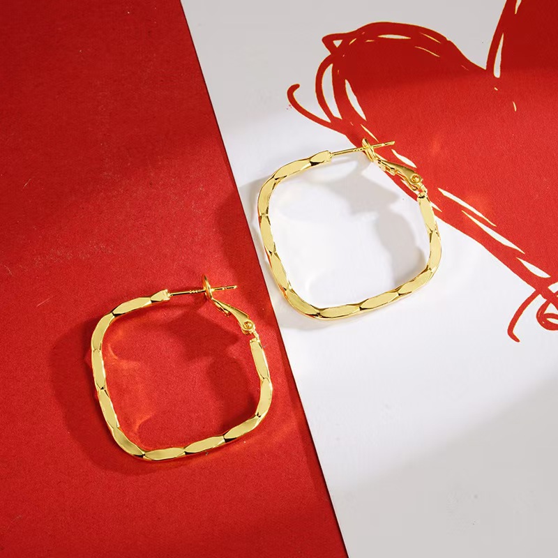 钛钢耳饰 钛钢方形弹力扣耳环气质时尚百搭欧美简约个性防过敏