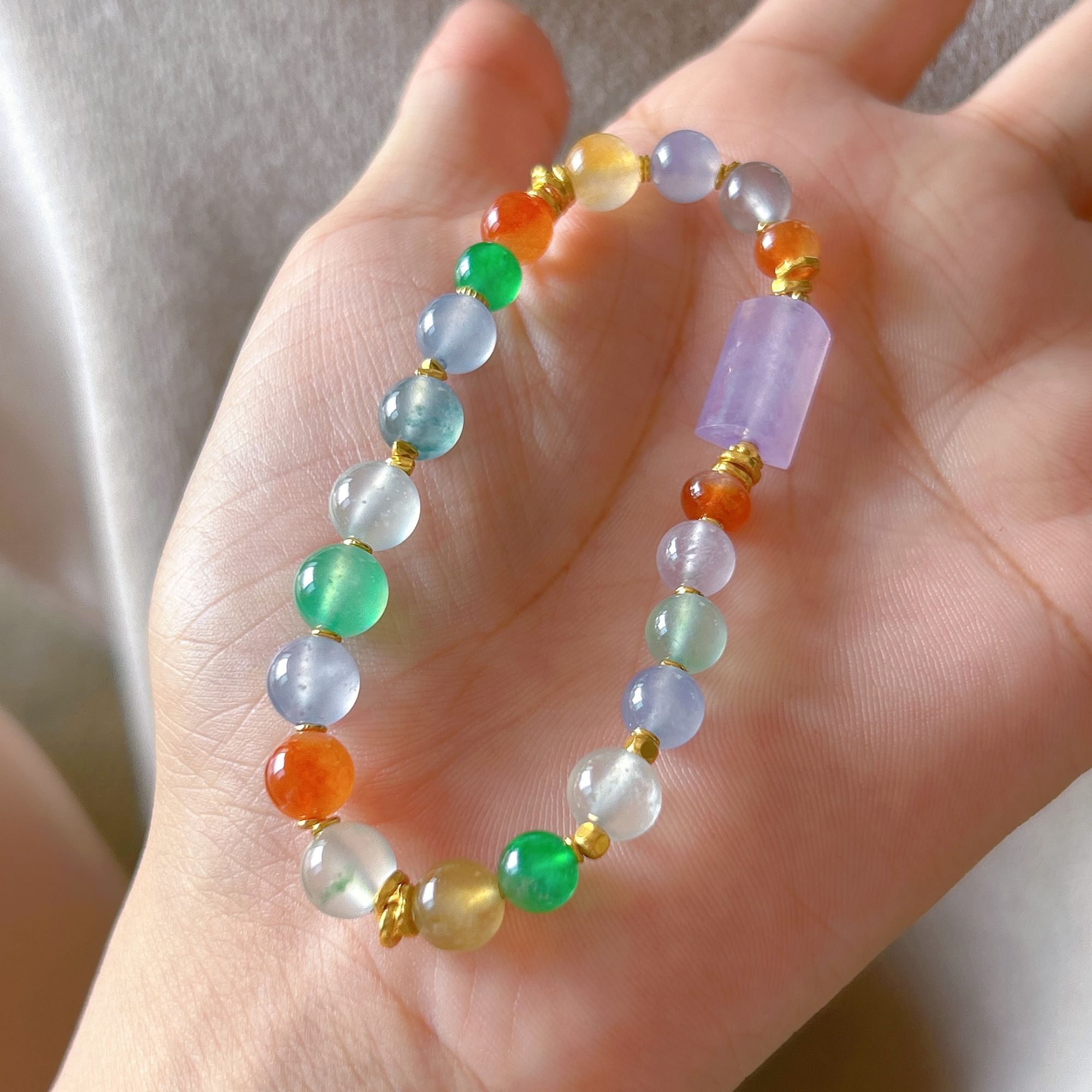 冰种天然翡翠彩色多宝6.1-7.6mm