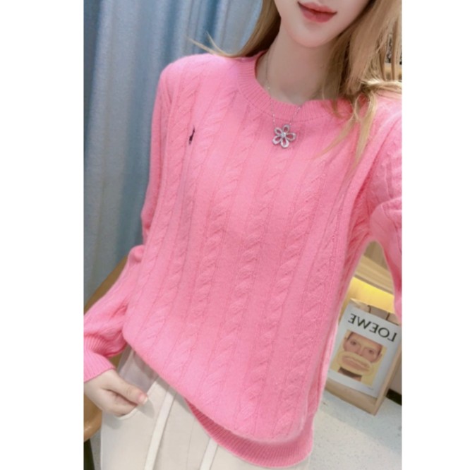 JL【马车麻花刺绣全羊毛】2025秋冬新款圆领长袖羊毛衫减龄上衣-Z