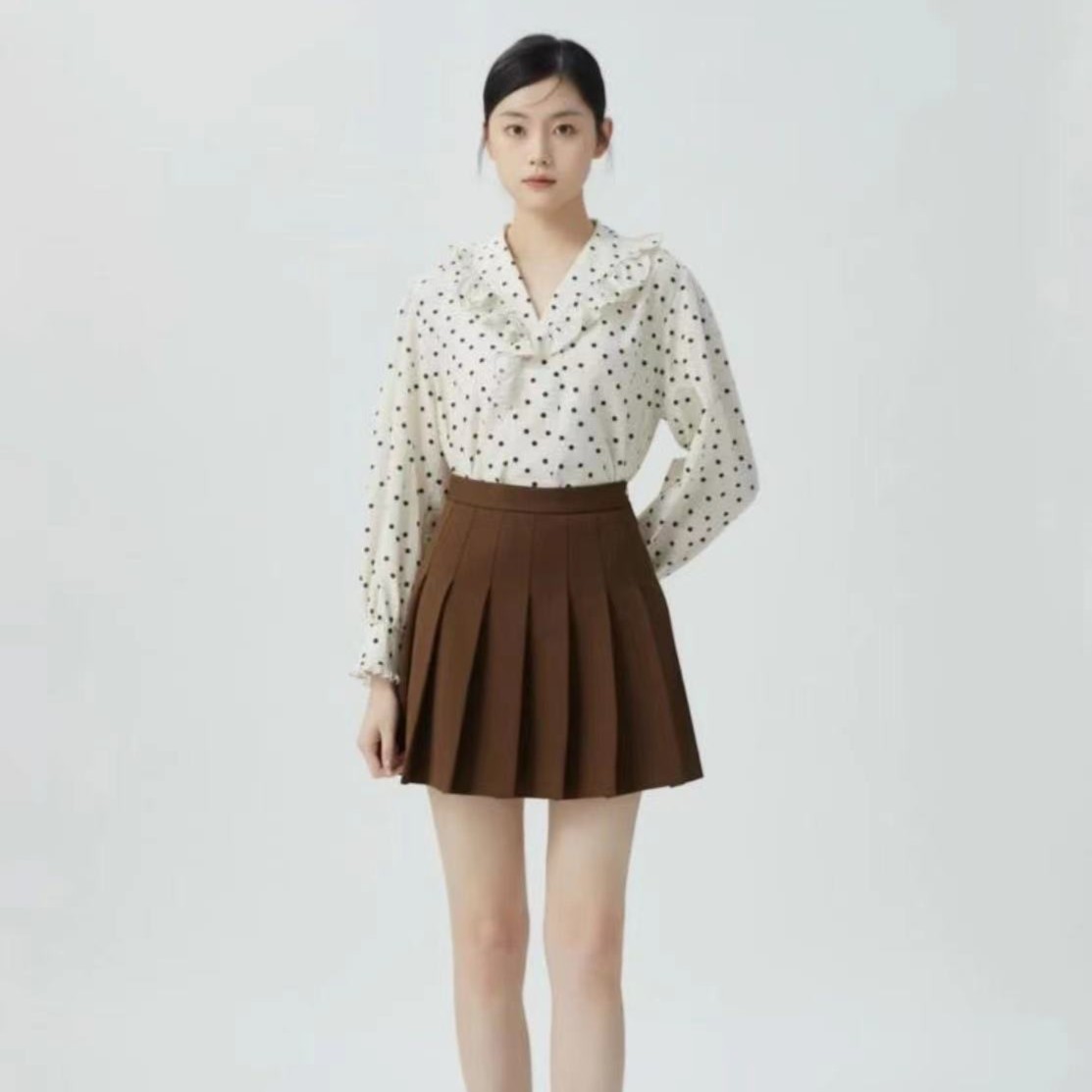 GIRDEAR/哥弟复古A字通勤显瘦气质百搭休闲压褶半身短裙1200337