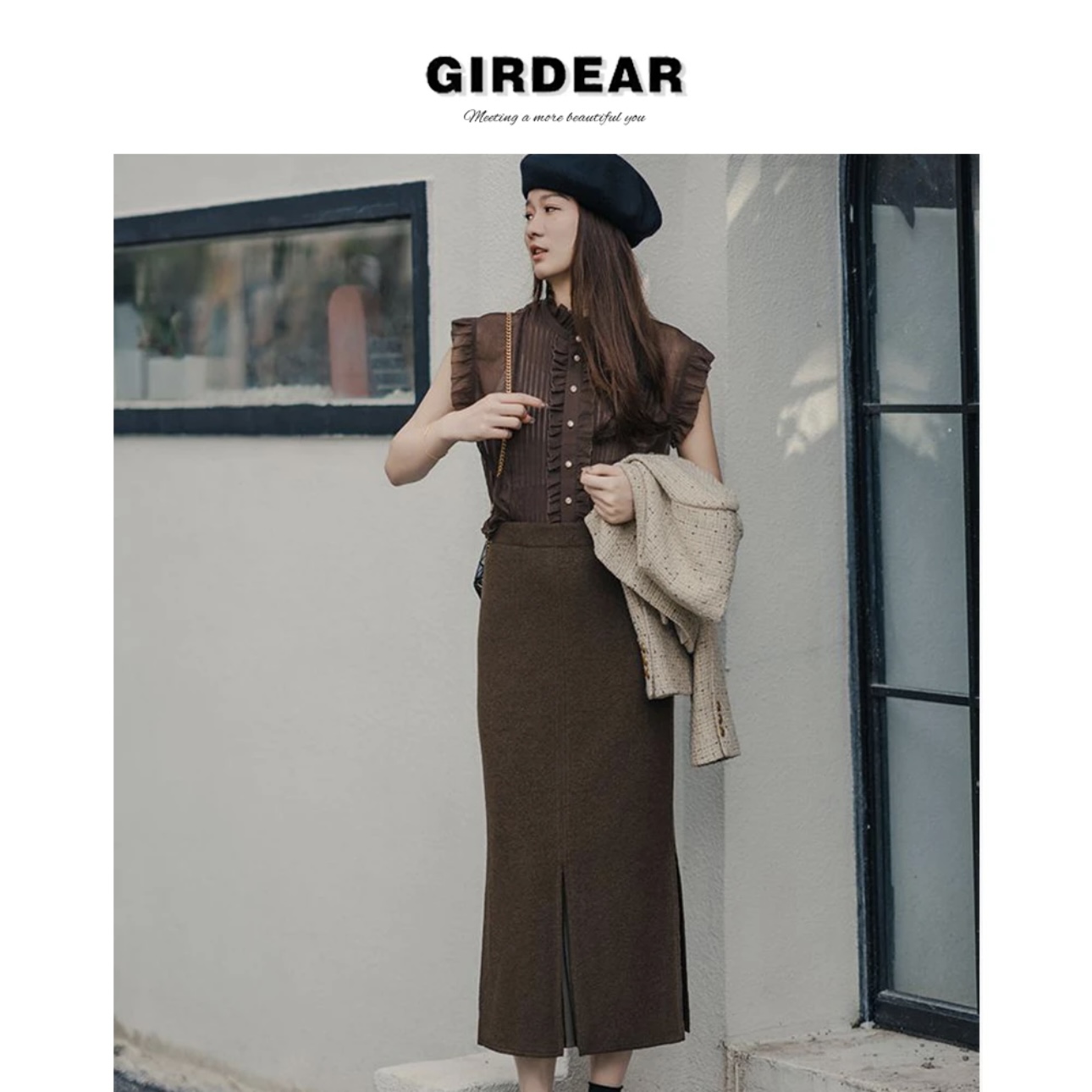 GIRDEAR/哥弟法式优雅轻职场高腰质感轻奢修身显瘦半身裙1200232