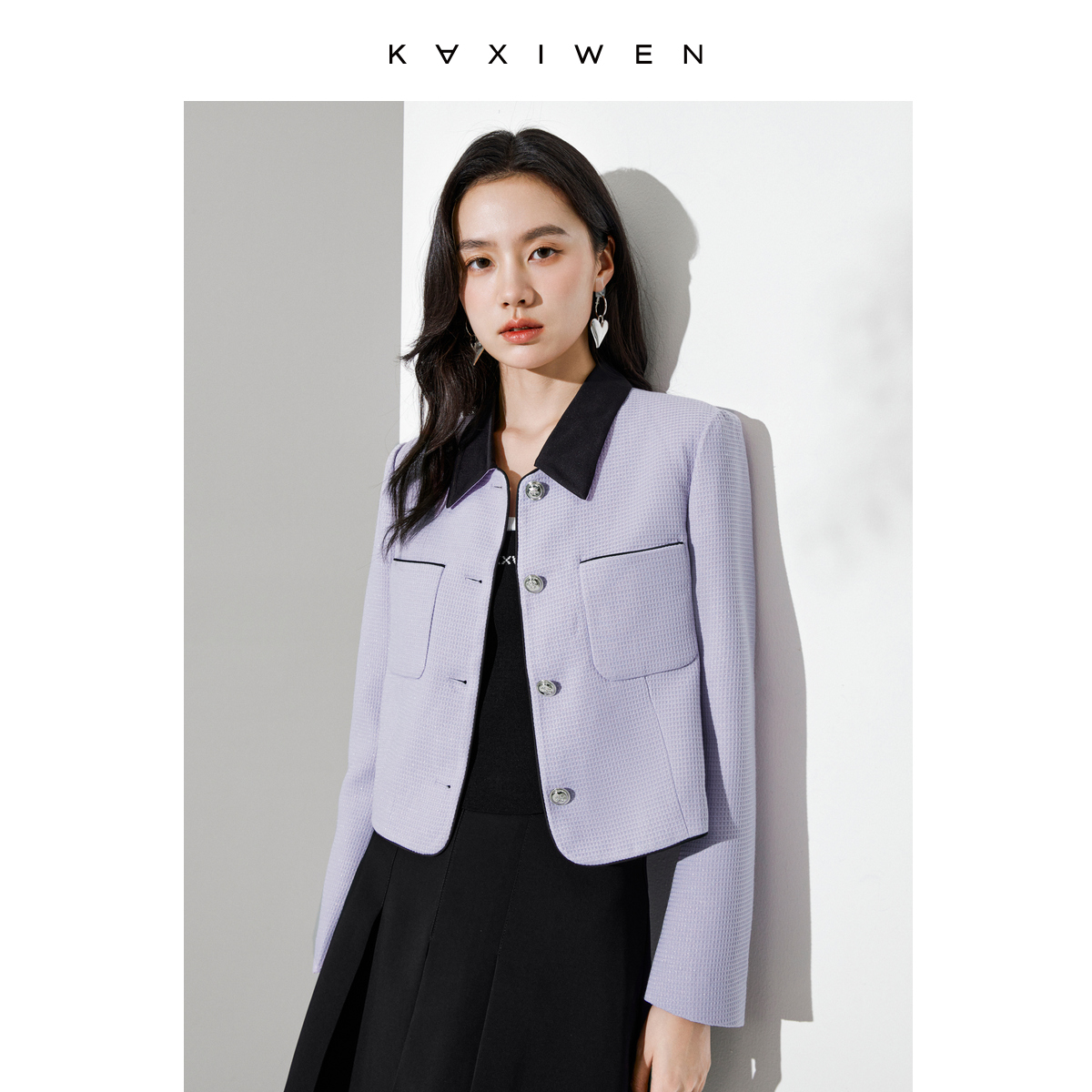 【佧茜文】小香风外套女女装高级感法式撞色翻领短款上衣X01AWS1128