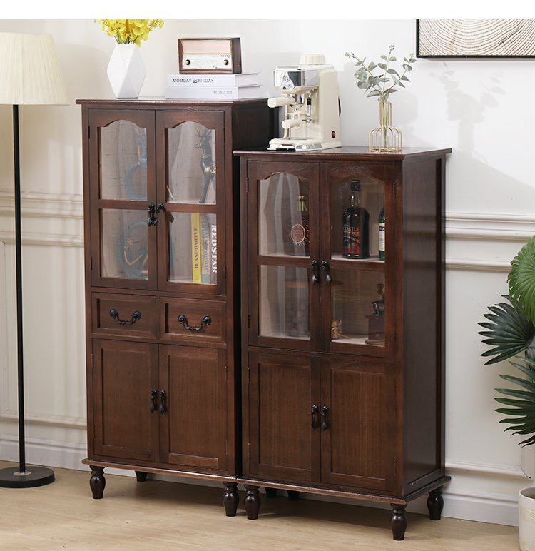 美式实木酒柜客厅餐边柜靠墙储物立柜简约欧式展示柜家用落地柜