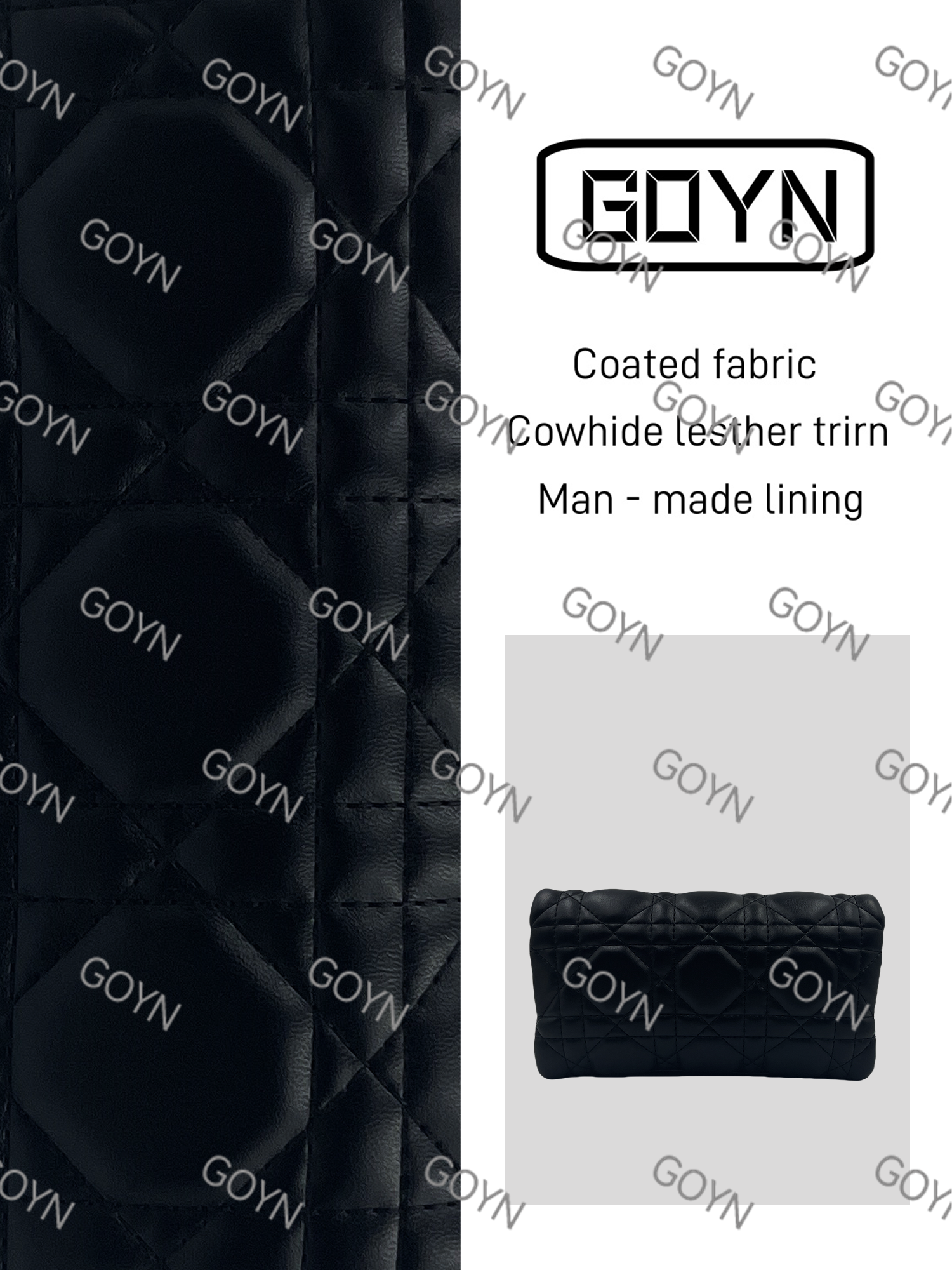 GOYN手工真皮女包链条小号2格黑色 0162