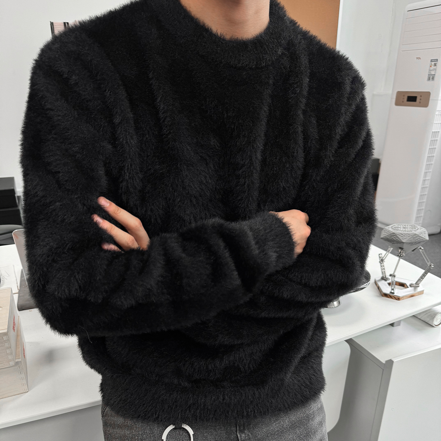 TERRAINCOGNITA23AW保暖圆领宽松情侣多色仿貂毛长袖打底加绒韩版