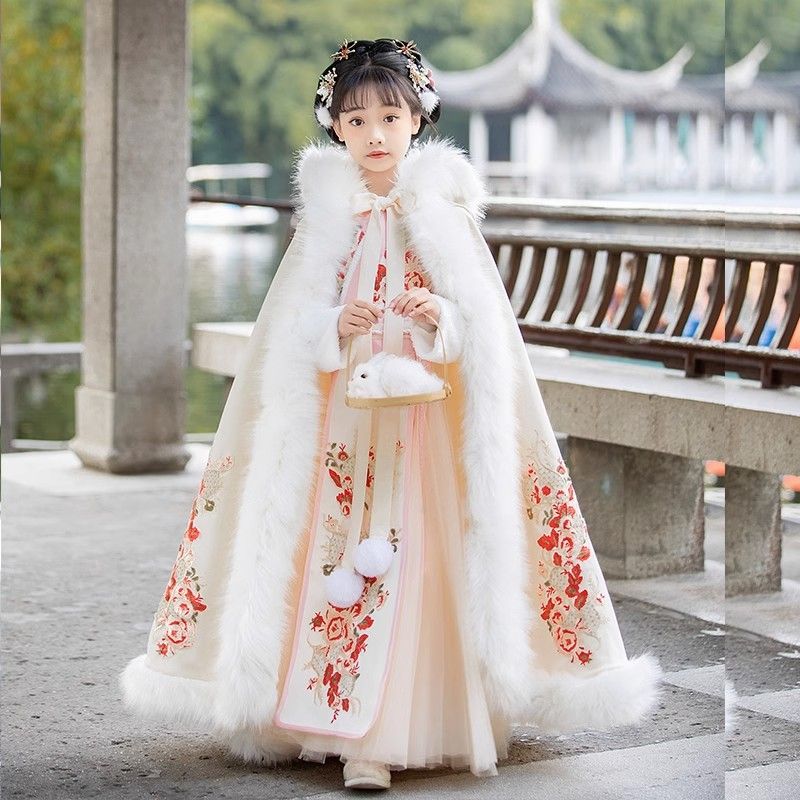 巴拉巴拉汉服女童秋冬款裙子2023新款儿童冬装加绒连衣裙冬季公主