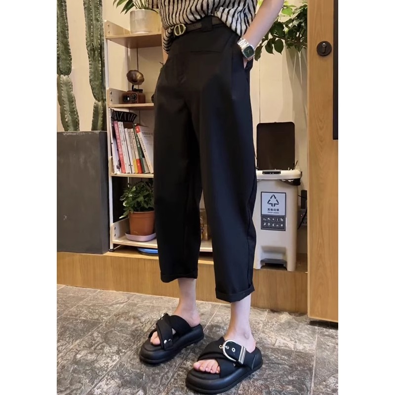 梨形身材穿搭2024年春夏新款大码西装休闲九分哈伦老爹裤子女薄款