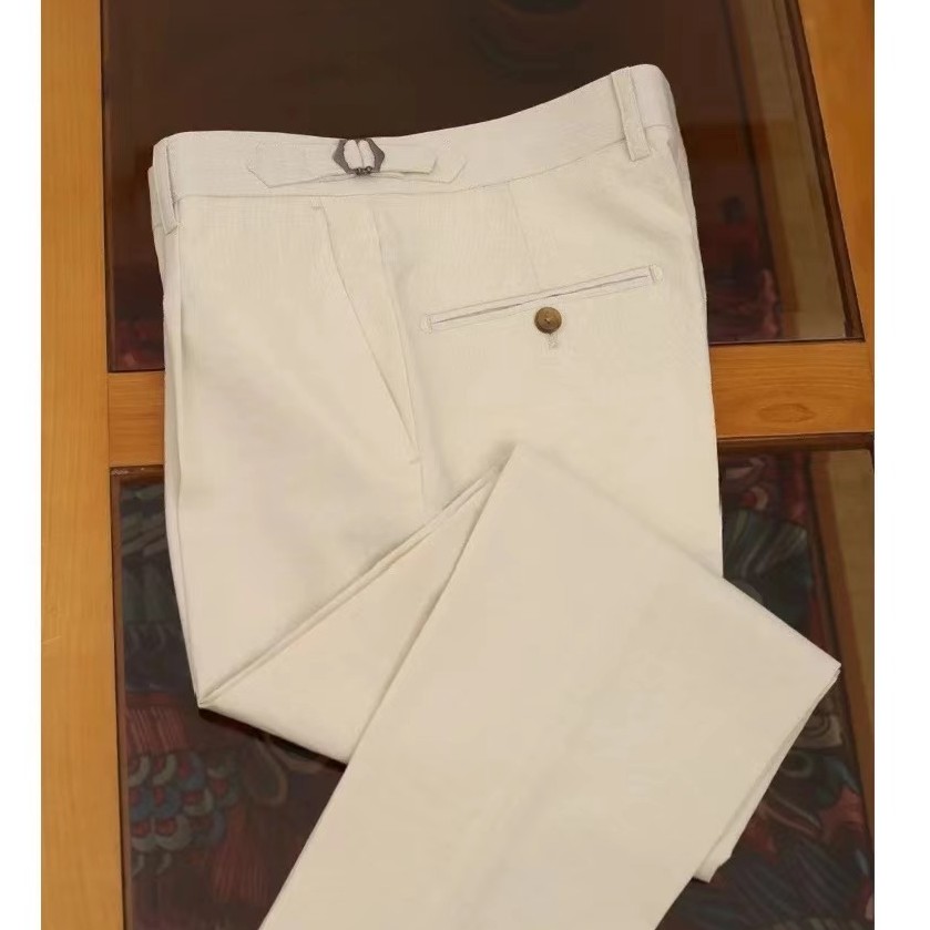 渐变丁达尔风布克韦伯  米白意式时尚那不勒斯百搭休闲商务西裤G