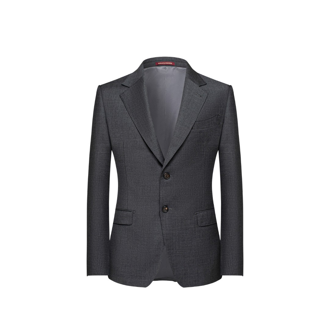 (DY032）半麻衬工艺中灰色修身两扣平驳领西服男士商务西装