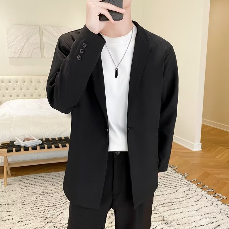 男装男士修身韩版外套西服西装黑色简约休闲深灰浅灰色男生小个子