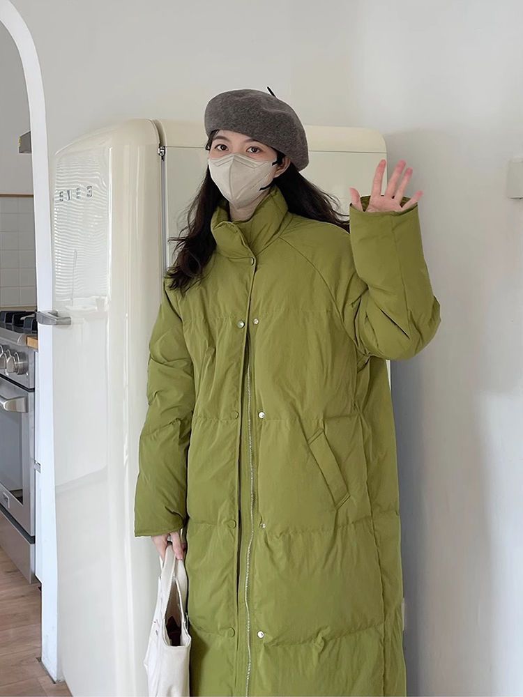 鸭鸭白鸭绒羽绒服女中长款过膝2023年新款韩版宽松设计感立领冬季