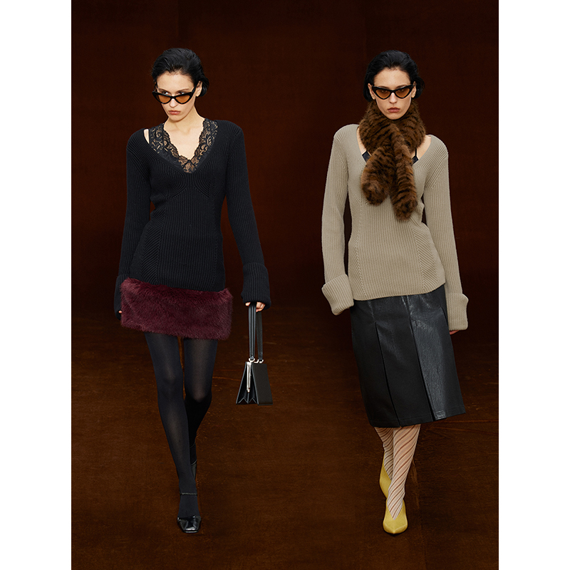 randpickee| touch系列-天菜比例V领收腰翻袖毛衣