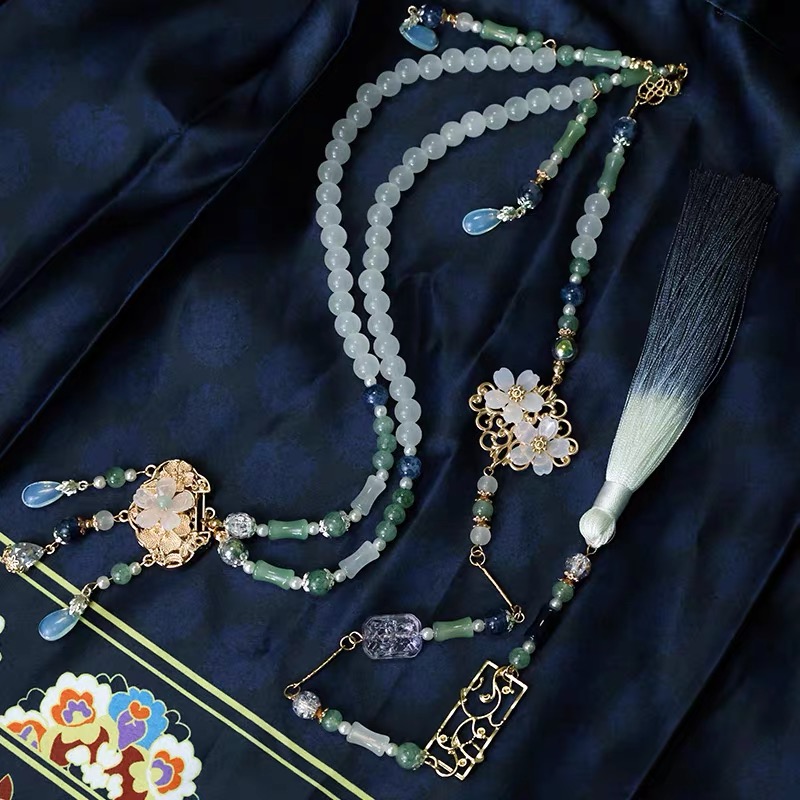 合金仿珍珠吊坠 玉楼歌汉服新中式马面裙配饰长流苏背云