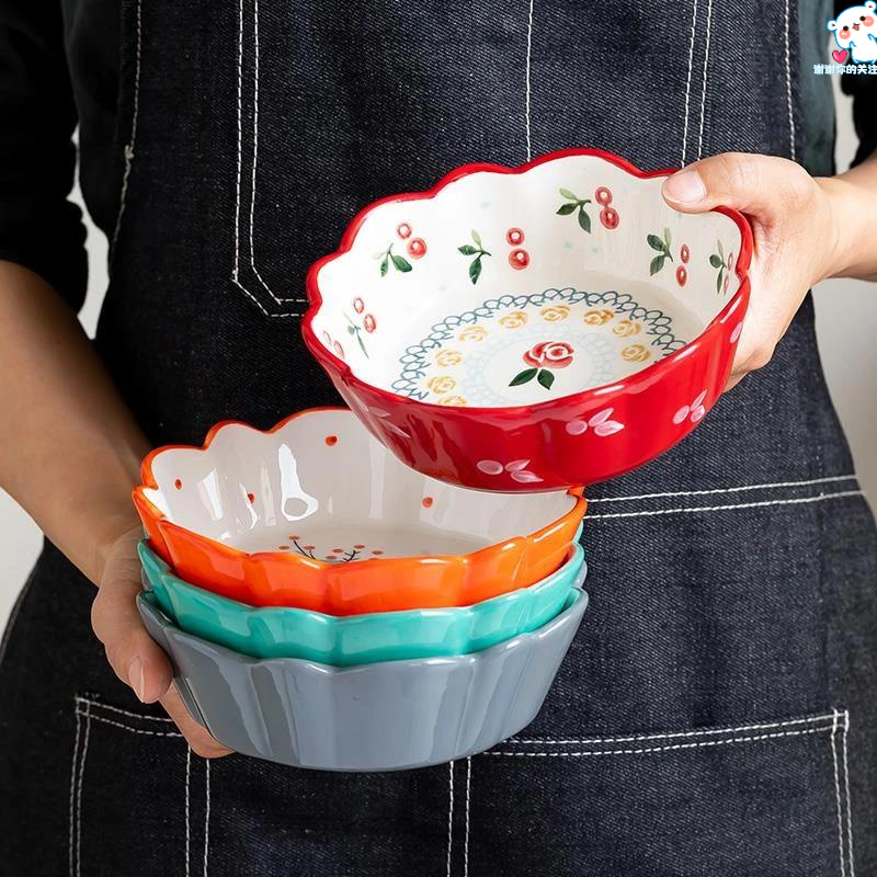 日式网红餐具陶瓷樱桃水果沙拉碗个性饭碗小碗ins碗汤碗面碗家用