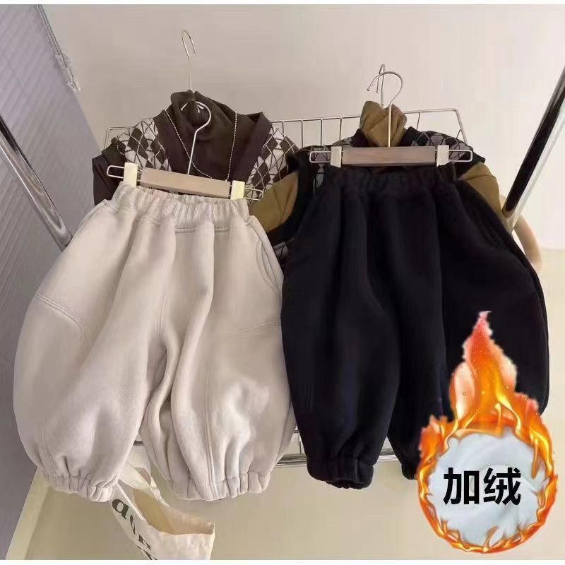 秋冬新款宝宝复古韩系灯笼裤2023冬款男女童百搭韩版加绒加
