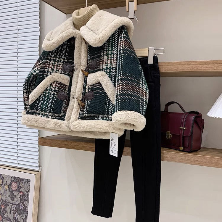 女童冬季保暖两件套装新款韩系时髦棉服毛毛外套加绒加厚牛仔裤潮