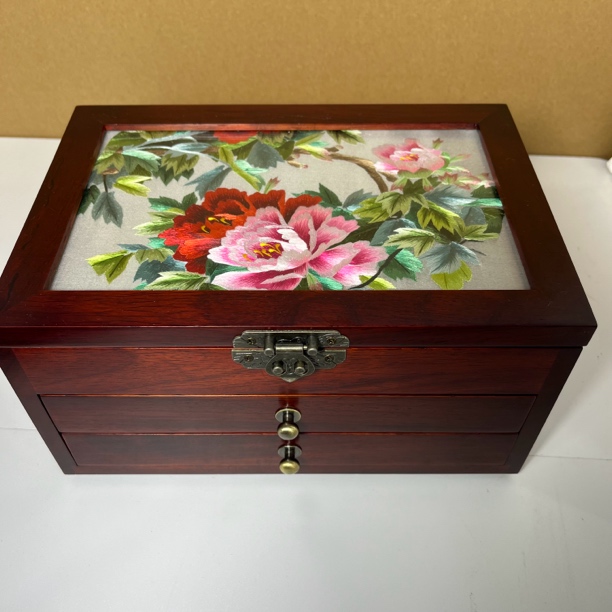 苏绣双面绣3层首饰盒