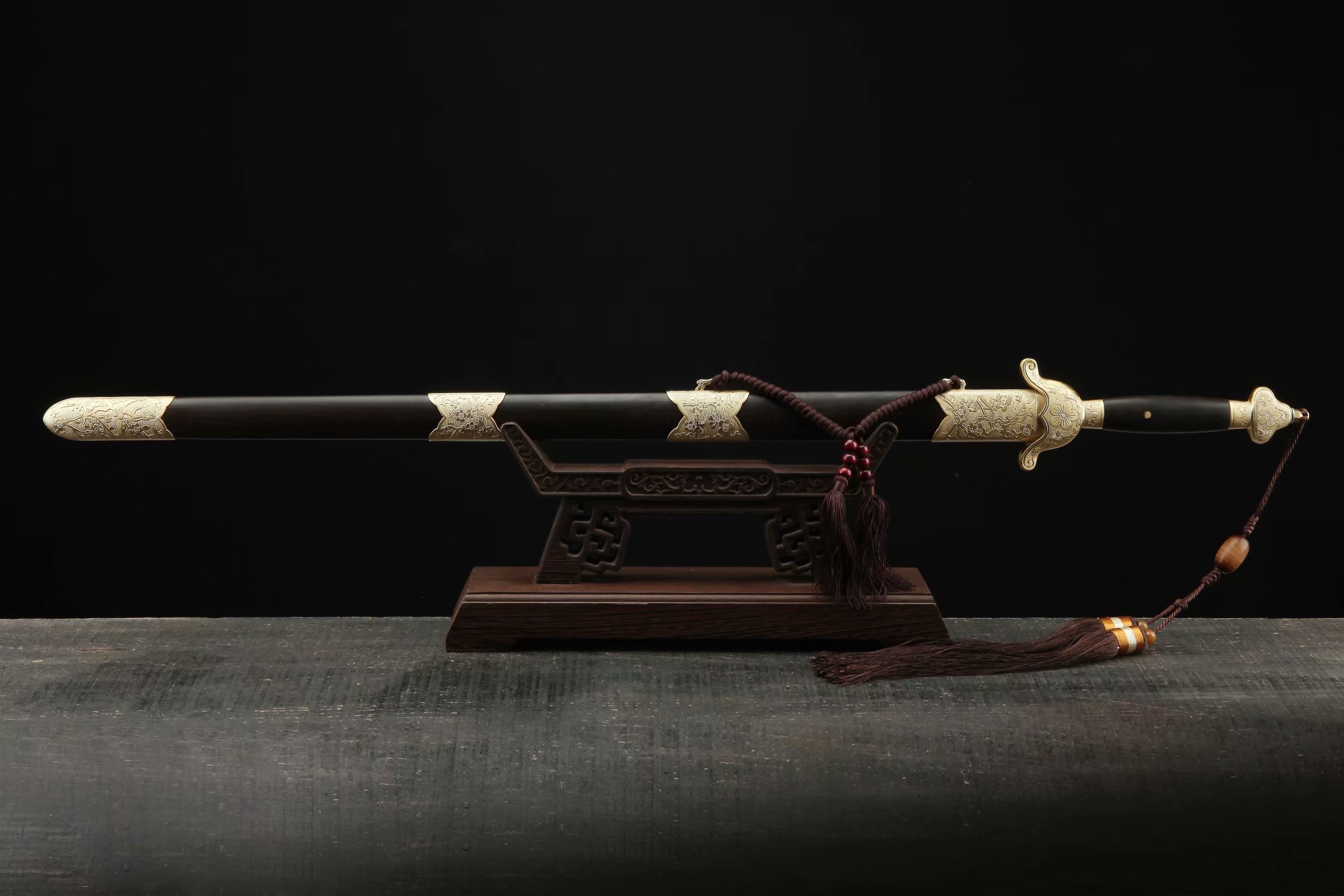 喜上眉梢清剑 黑檀亮铜款 未开刃