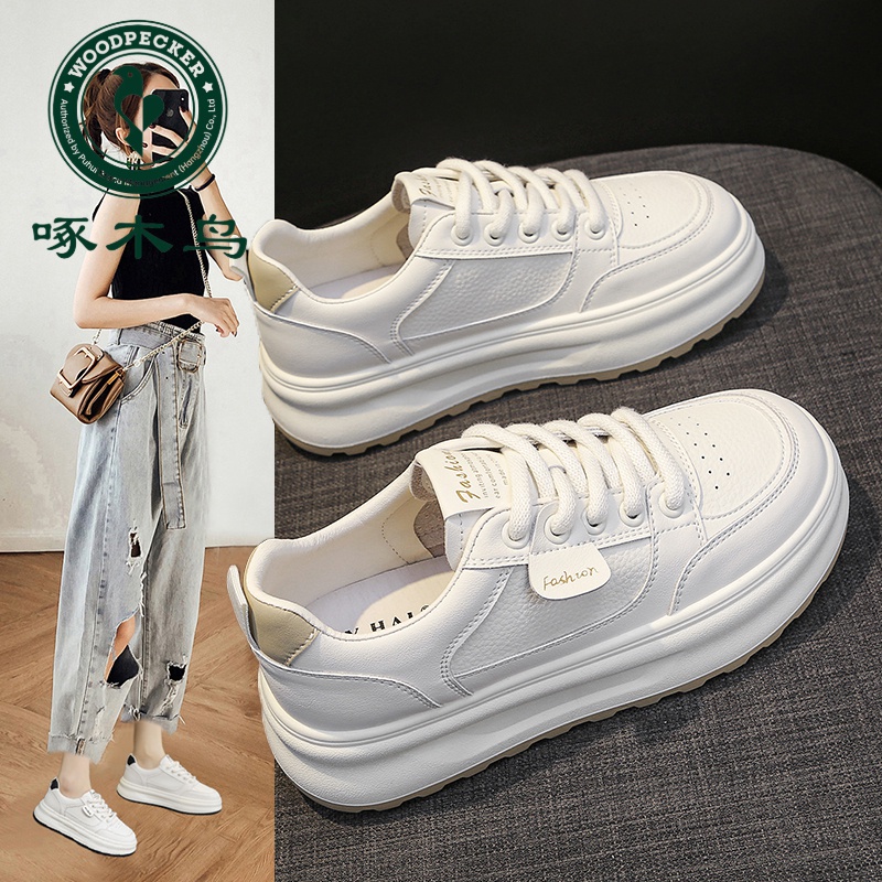 啄木鸟增高小白鞋女新款秋季透气网红爆款厚底百搭学生休闲板鞋女