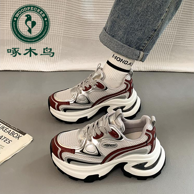 啄木鸟老爹鞋女加绒秋冬新款爆款厚底小个子增高女鞋潮休闲运动鞋