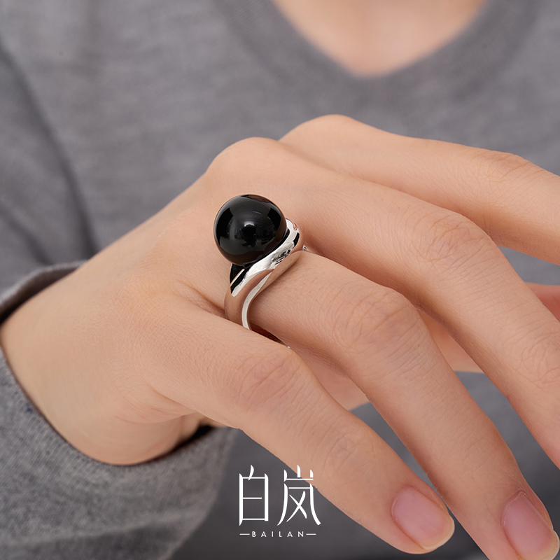 白岚黑玛瑙戒指女轻奢小众设计感2025年新款时尚耳饰QL3182-BK