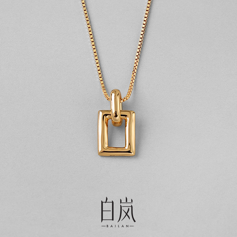 坠链均925银 白岚小方扣项链女2025新款高级感气质金色吊坠XL1873