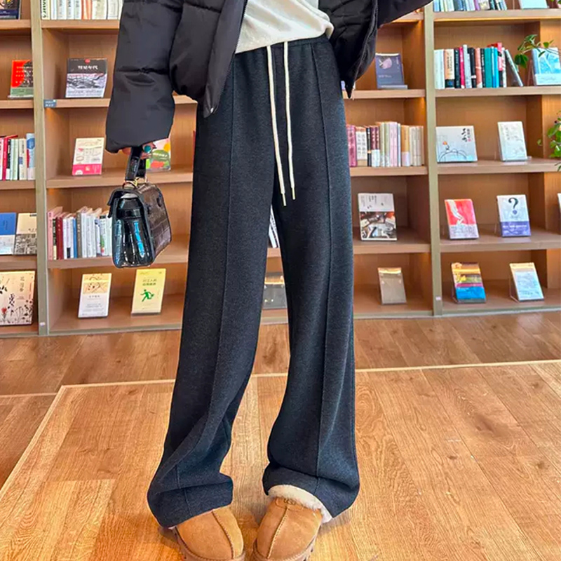 加绒加厚秋冬时尚阔腿裤高腰宽松显瘦拖地裤百搭垂感休闲爆款女裤