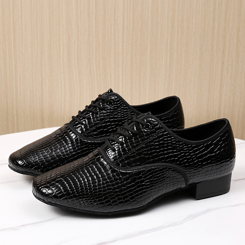 黑色男士真皮软底潮流英伦风拉丁舞鞋国标舞摩登舞鞋真皮系带休闲