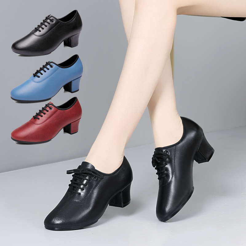 【王昭老师推荐13】女士真皮617舞蹈鞋系带中高跟夏季黑色蓝色红色