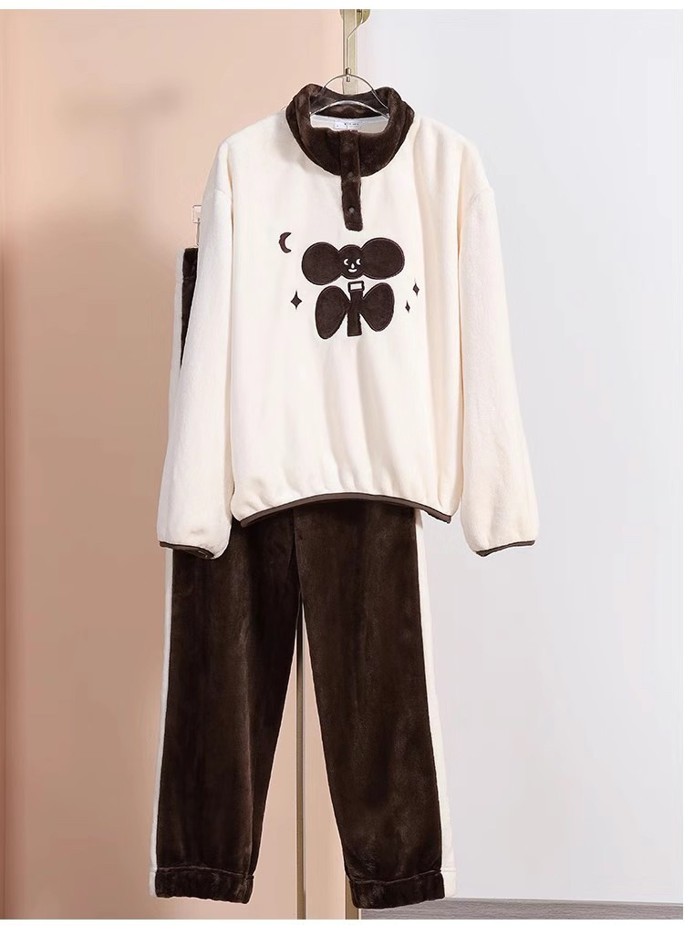 花花女孩法兰绒睡衣女冬季加厚少女风珊瑚绒可外穿套头卫衣家居服