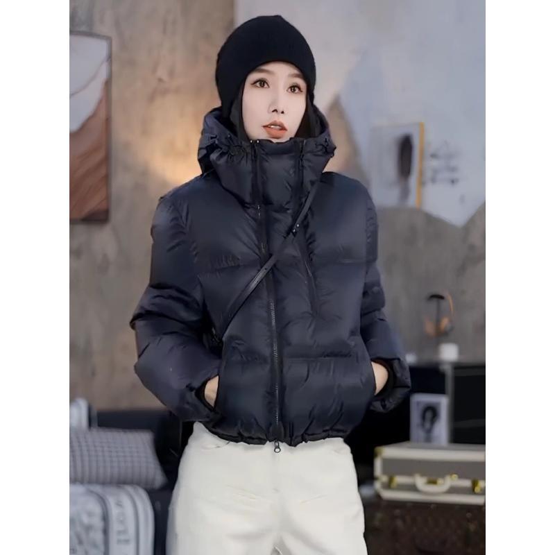 时尚双拉链设计款保暖羽绒服女2023冬季新款宽松加厚短款连帽外套
