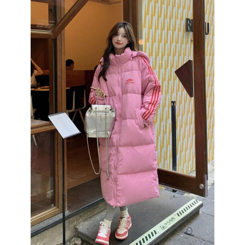 反季三条杠羽绒服女长款过膝2023年新款韩版宽松大被子加厚外套潮