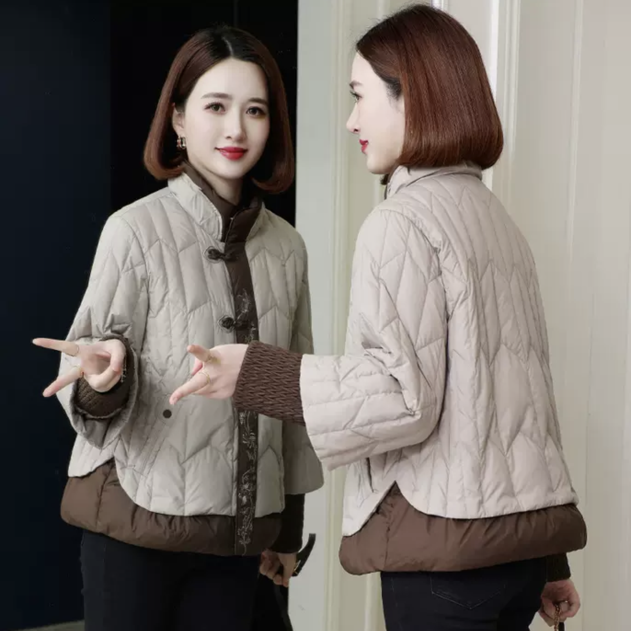 新中式盘扣羽绒服女2023冬季新款小个子短款羽绒服保暖外套