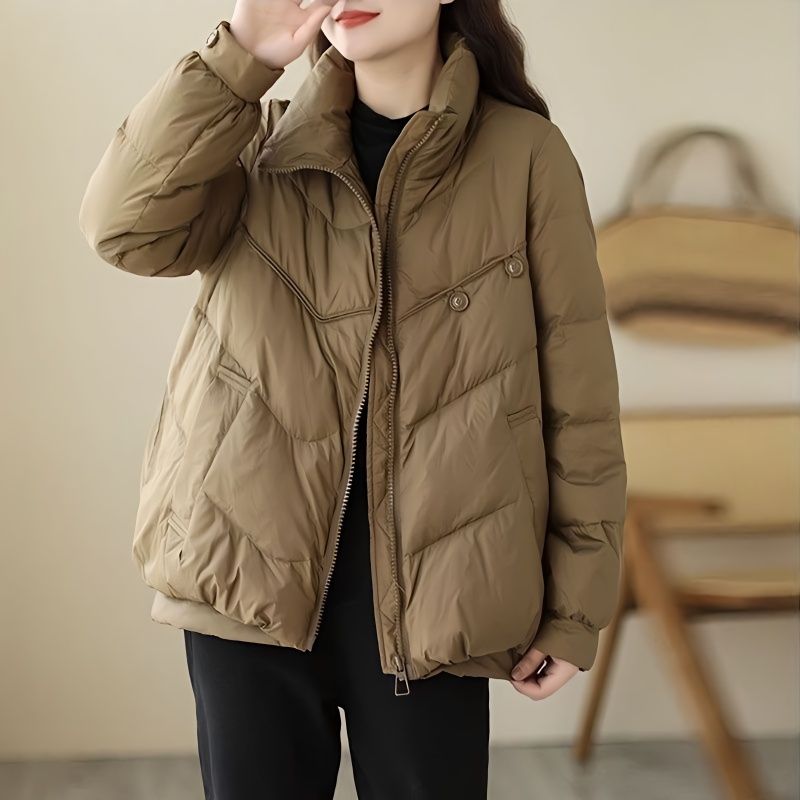 冬季白鸭绒韩版羽绒服女2023新气质时尚立领显瘦小个子保暖外套