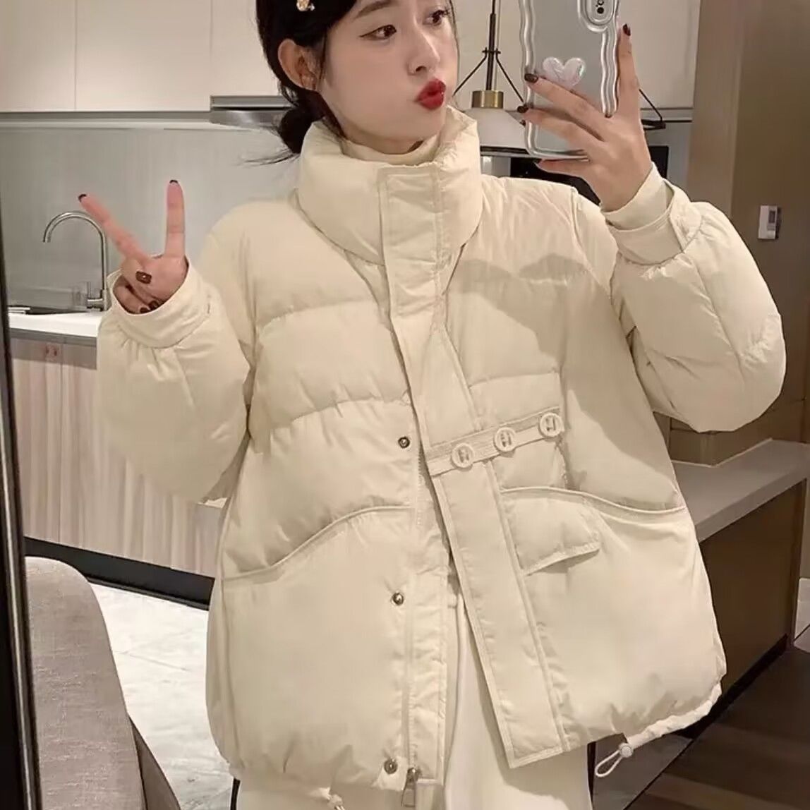 短款羽绒服女2023冬季新款时尚立领气质白鸭绒保暖显瘦面包服外套
