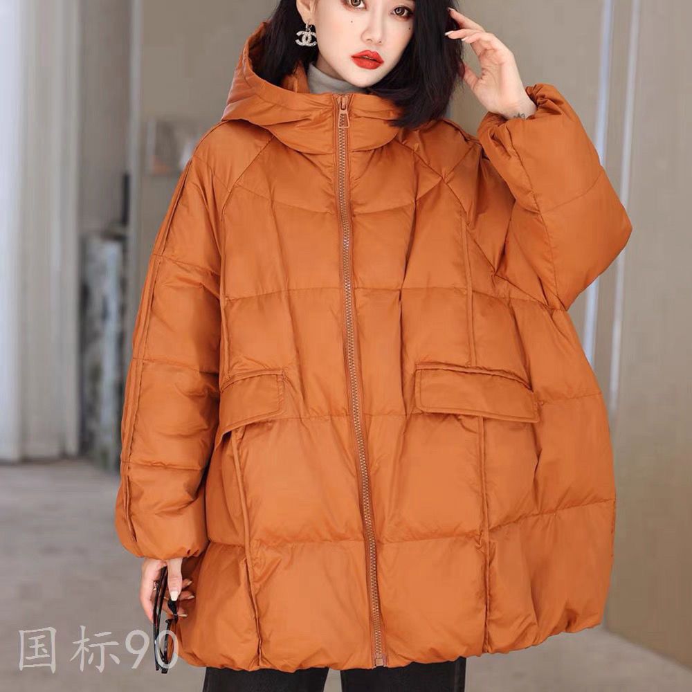 反季90白鸭绒爆款高档面包服宽松简约大码韩版中长款羽绒服女
