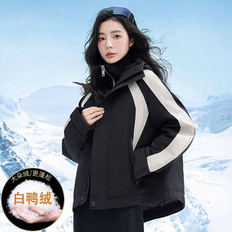 工装羽绒服女2023年冬季新款小个子户外冲锋衣加厚保暖白鸭绒外套