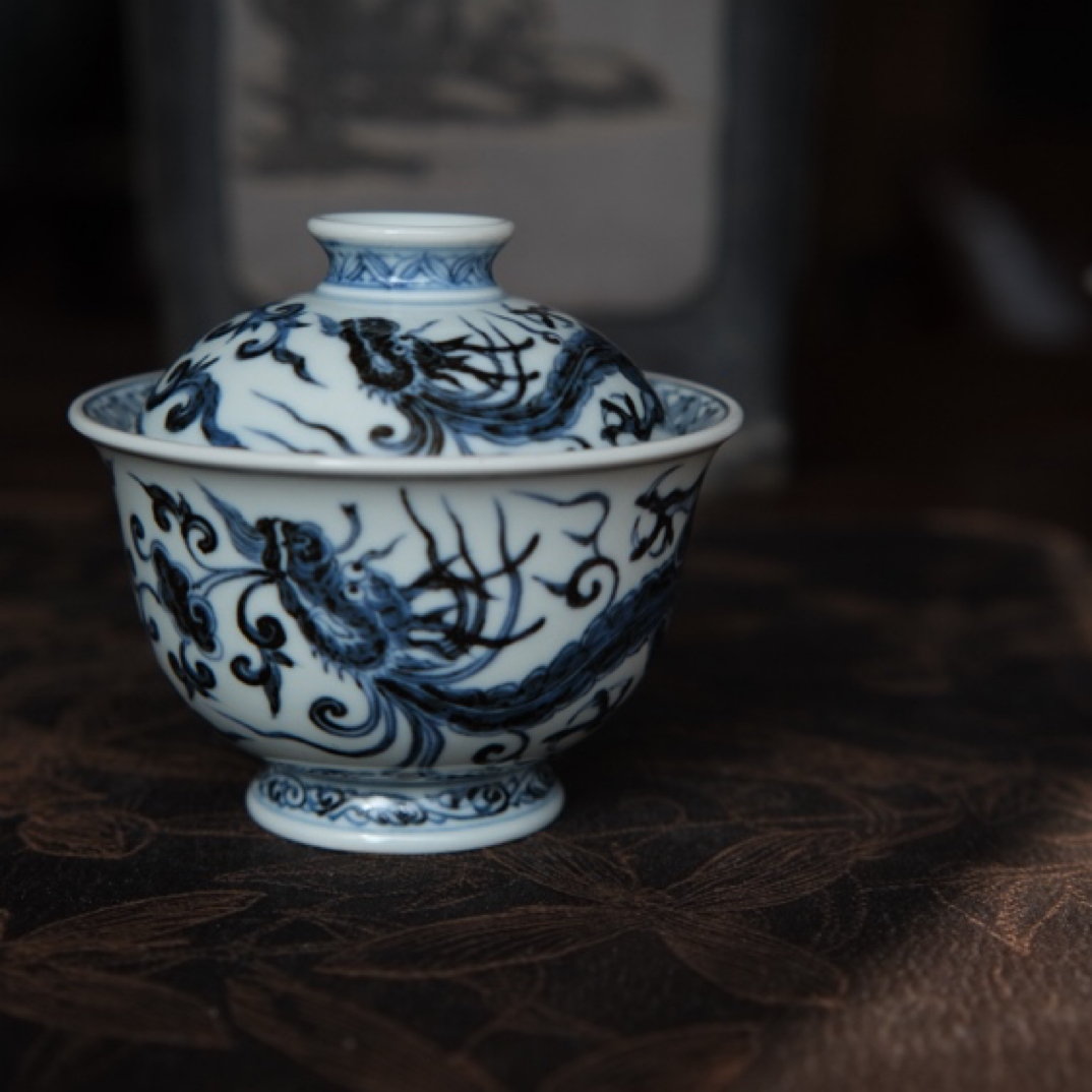 博陵造物螭龙元青花盖碗大明风华待客茶具