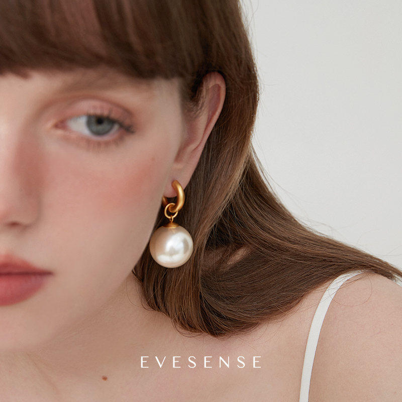 EVESENSE 铜合金耳饰 高级欧美珠珠耳环气质复古小众ins法式耳饰