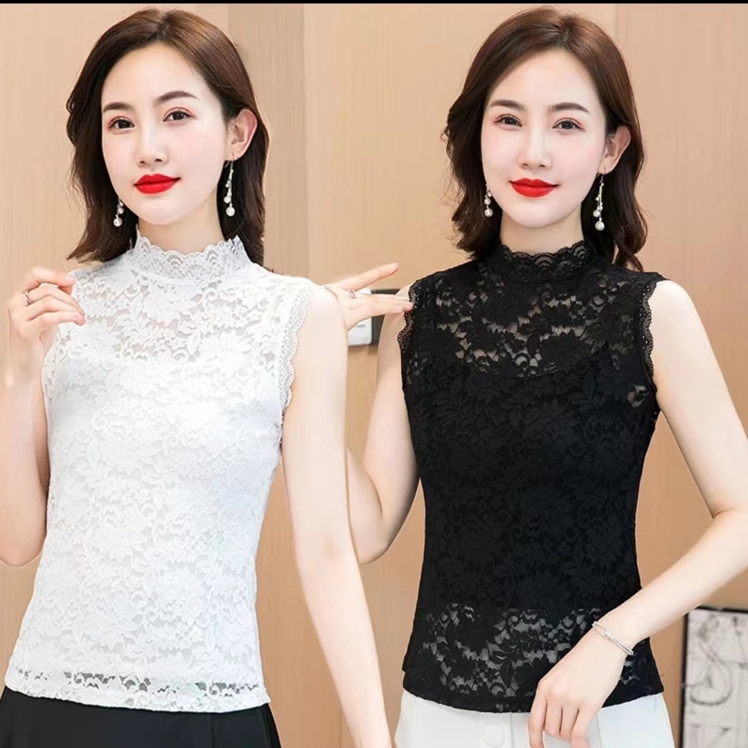 蕾丝打底衫白色蕾丝打底衫假领子女百搭打底衫洋气春秋款时尚衬衣