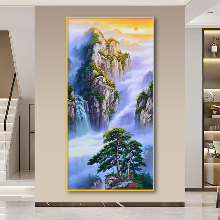 山水玄关现代轻奢大气山水画玄关挂画款感玄关装饰画