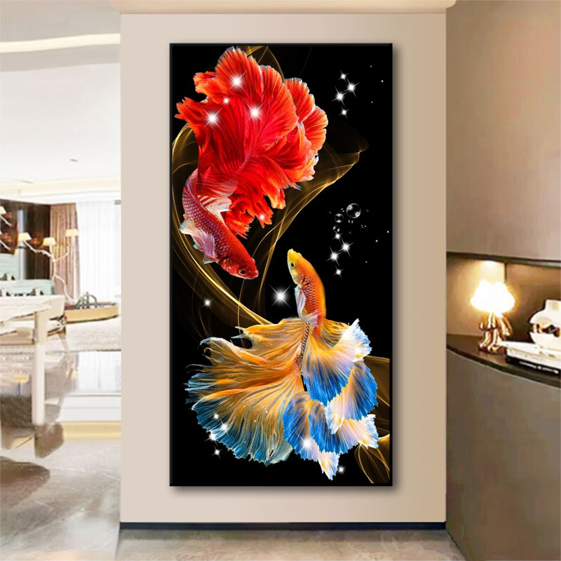 【招财锦鲤】轻奢高级感客厅玄关装饰画钻石画高档晶瓷画挂画壁画