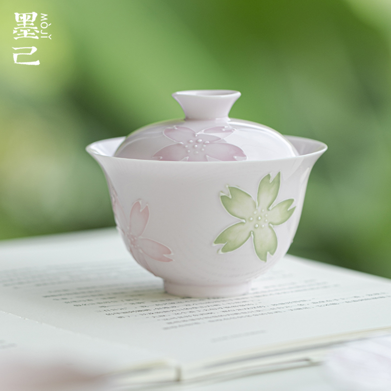 墨己 有田烧-粉色樱花-福灵盖碗中式陶瓷